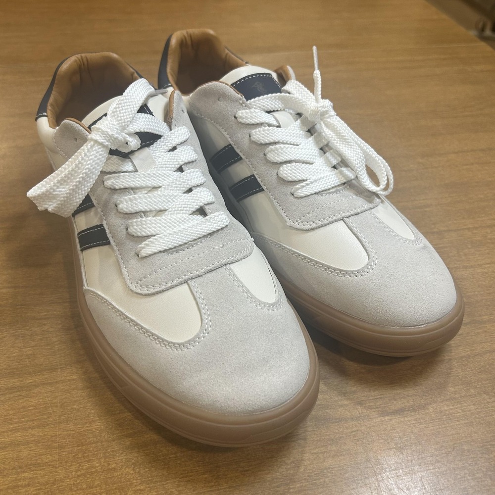 Plover Shoes Mens Size 11 White Navy Casual Comfort Lace Up Sneakers Gum Sole